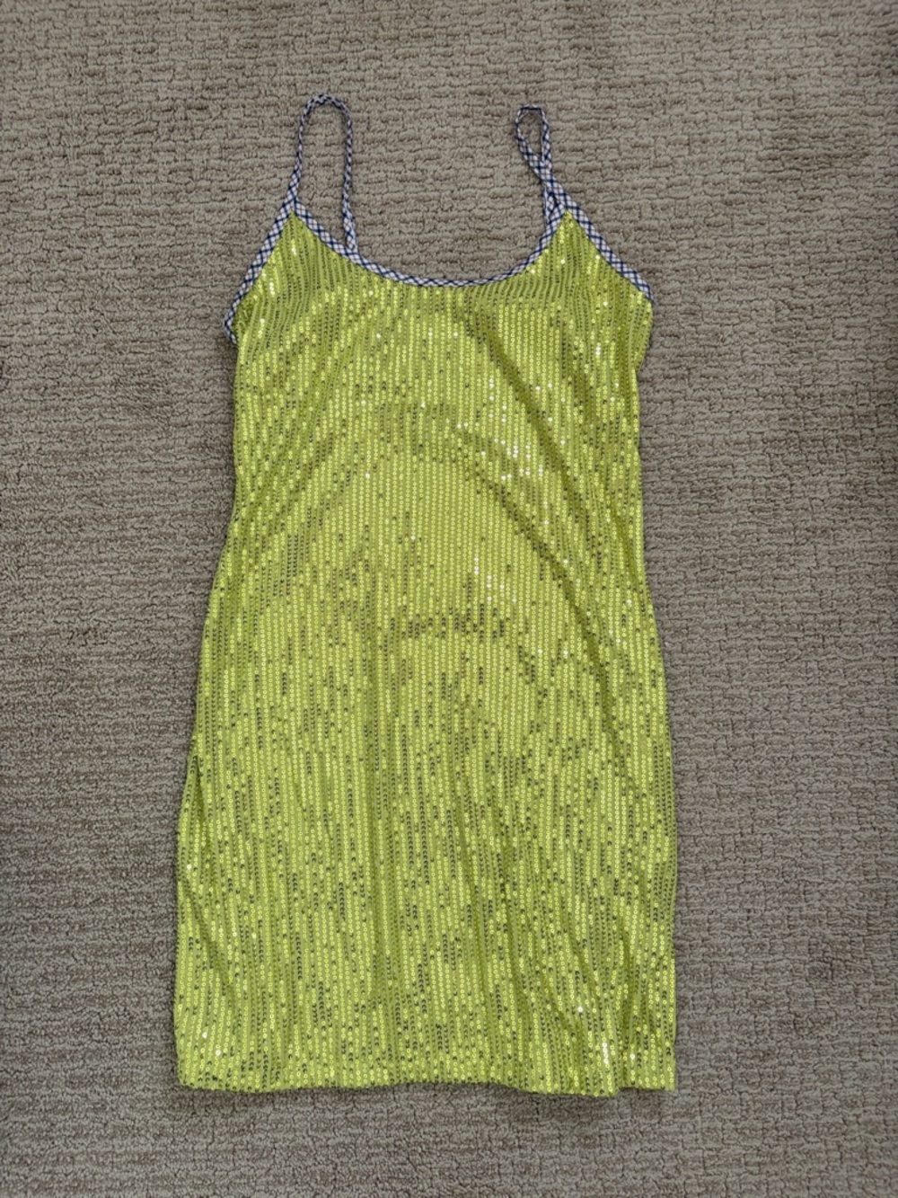 Sequin Slip Dress in Lime Green with Metallic Trim